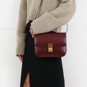 AUTH BNWT CELINE MEDIUM BOX BAG -BURGUNDY CALFSKIN